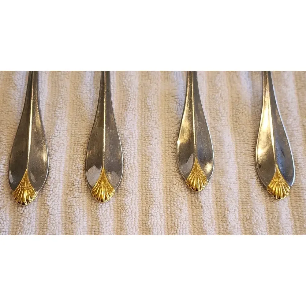 Oneida Golden Royal Flute Set 4 Spoons Community Stainless Flatware Old Money